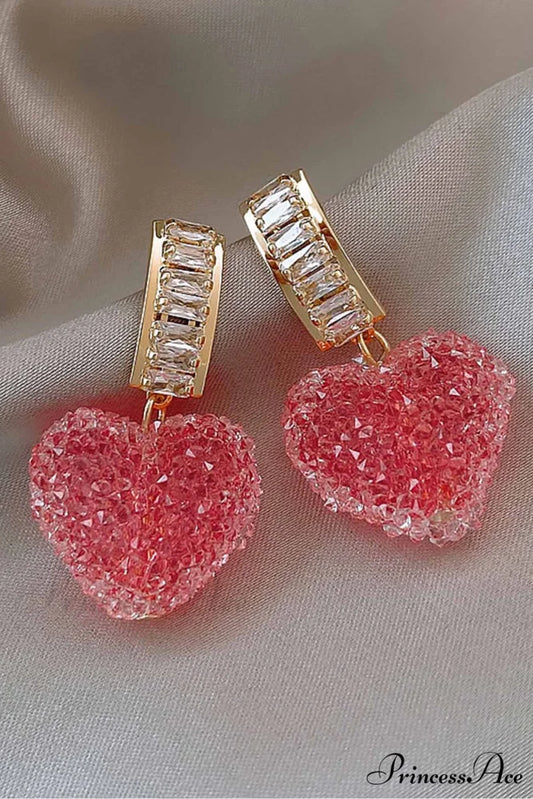 Peach Heart Earrings with Rhinestones