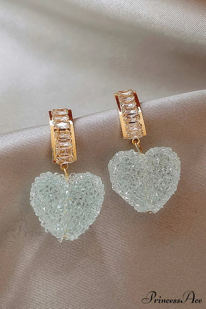 Peach Heart Earrings with Rhinestones