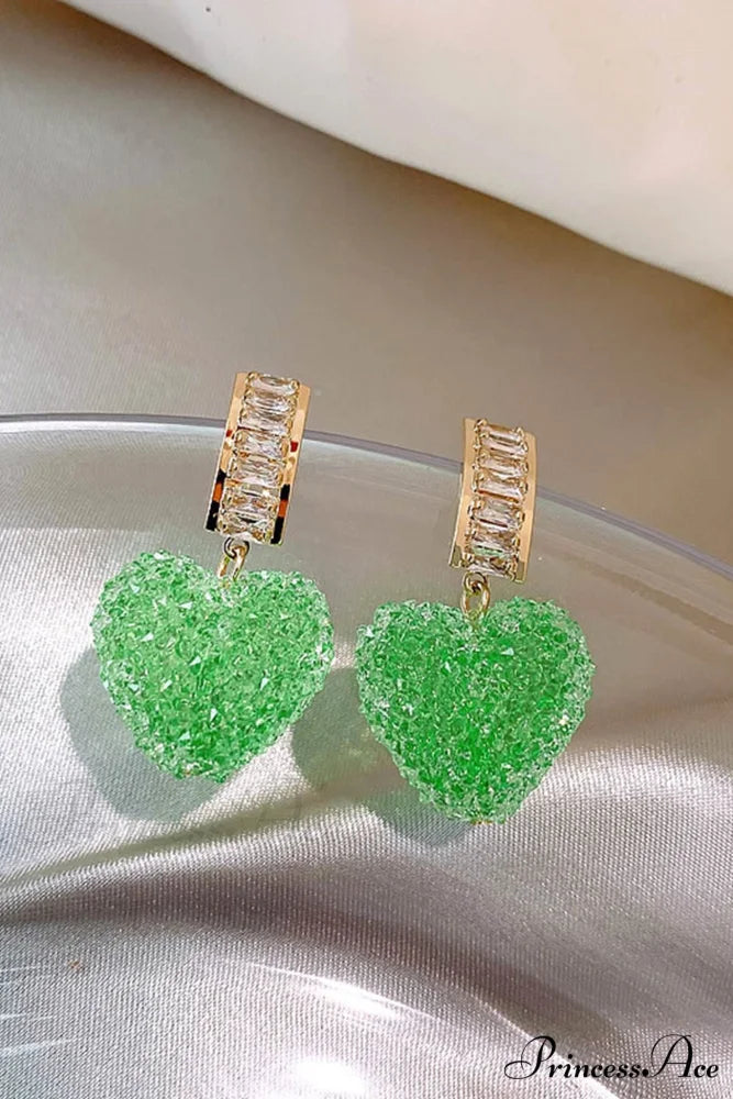 Peach Heart Earrings with Rhinestones