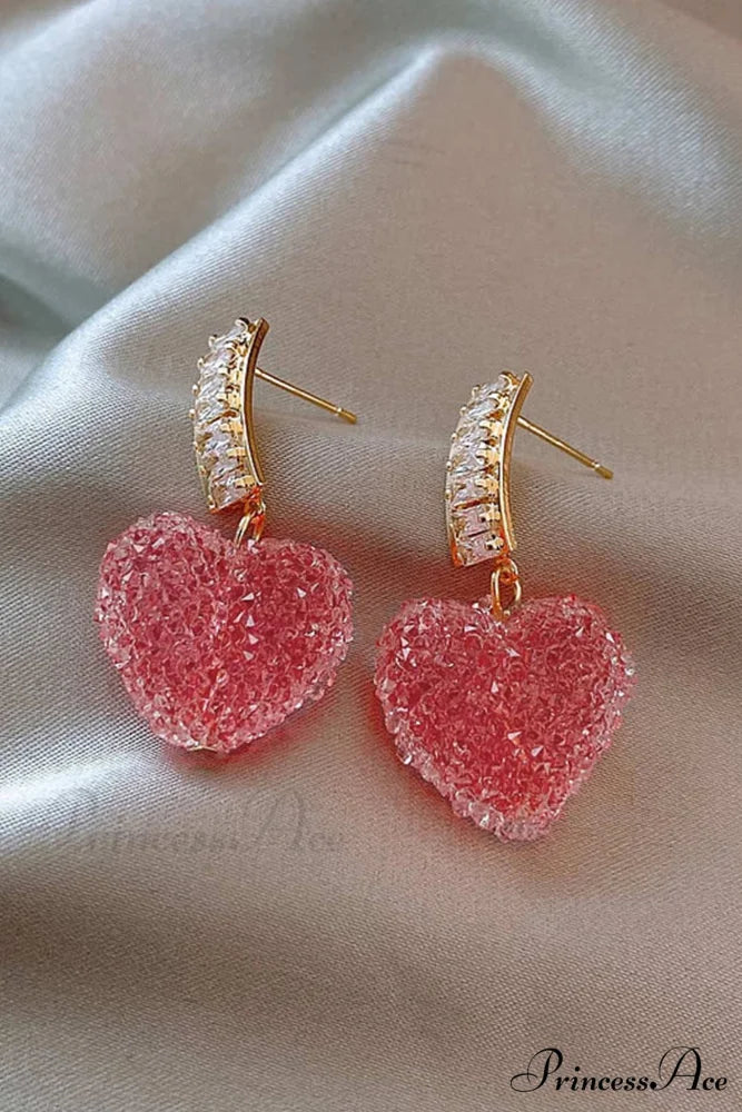 Peach Heart Earrings with Rhinestones