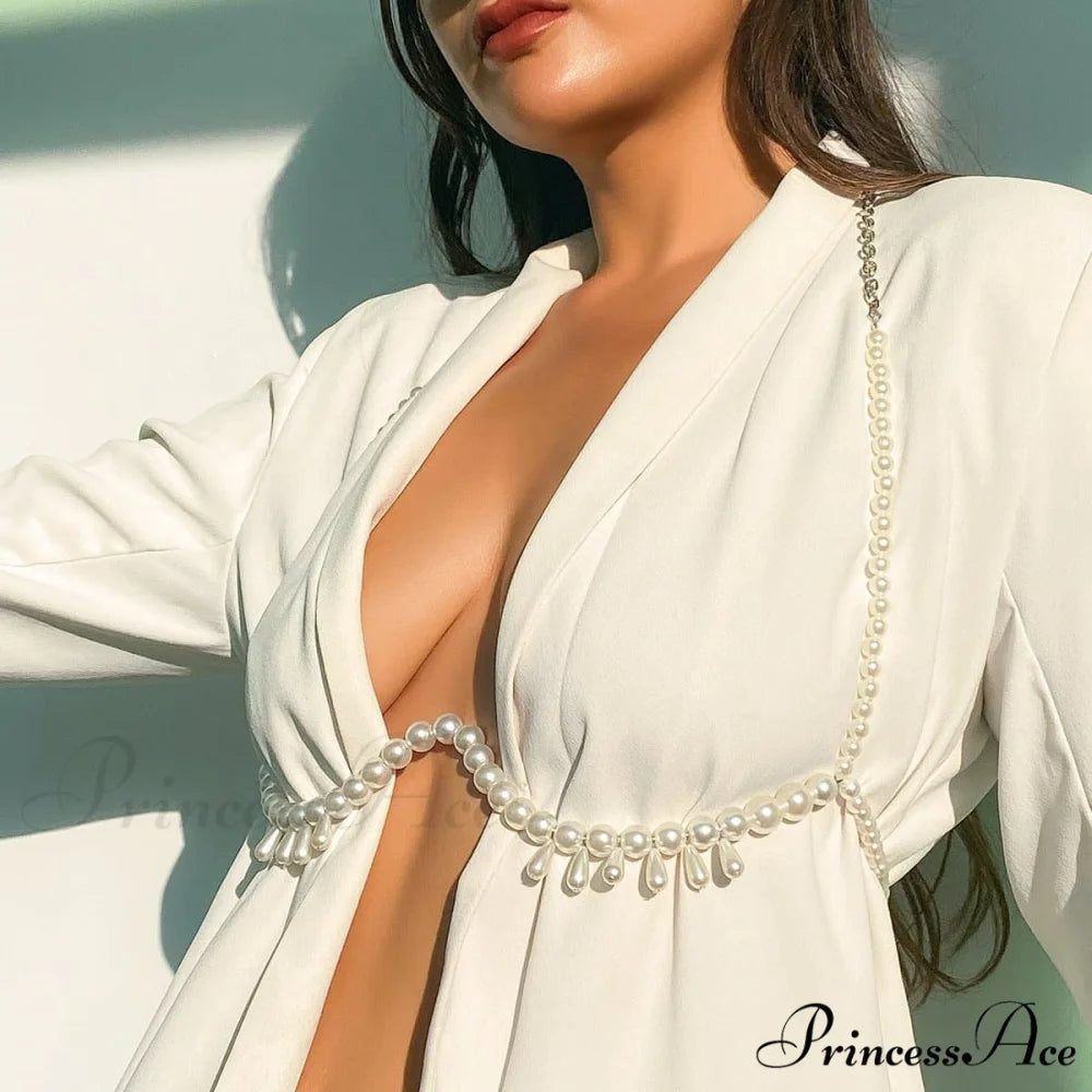 pearl beaded tassels body Faux chain