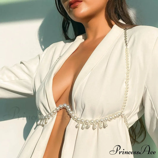 pearl beaded tassels body Faux chain