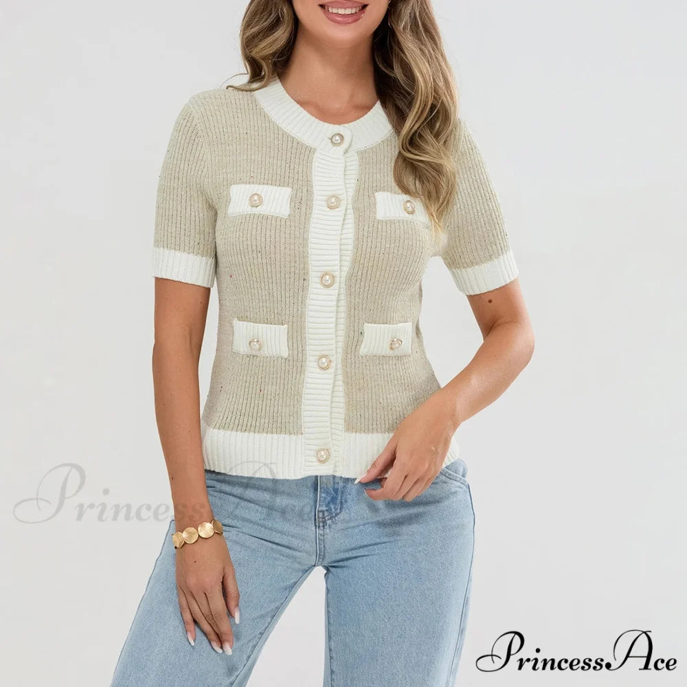 Pearl Button Short Sleeve Cardigan green / S