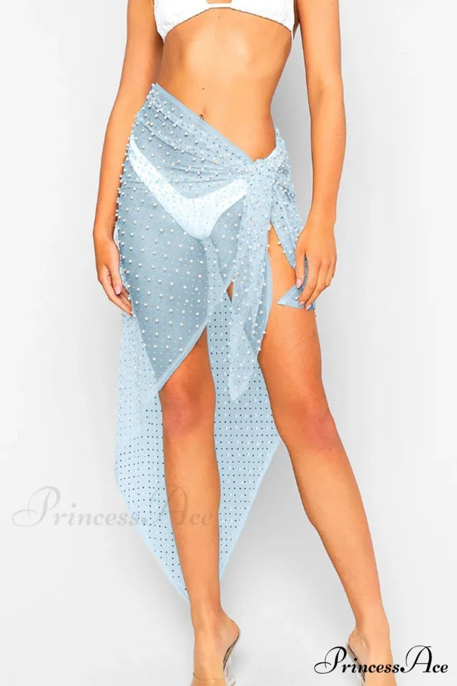 Pearl Mesh Tie Up Midi Skirt Blue（Ship After April） / One Size