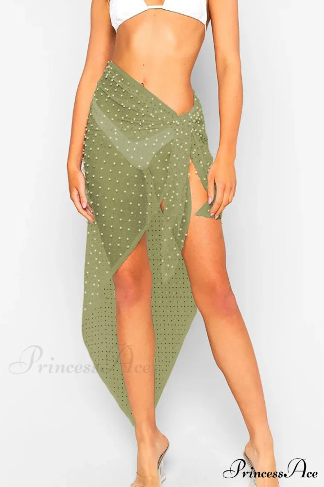 Pearl Mesh Tie Up Midi Skirt Green（Ship After April） / One Size