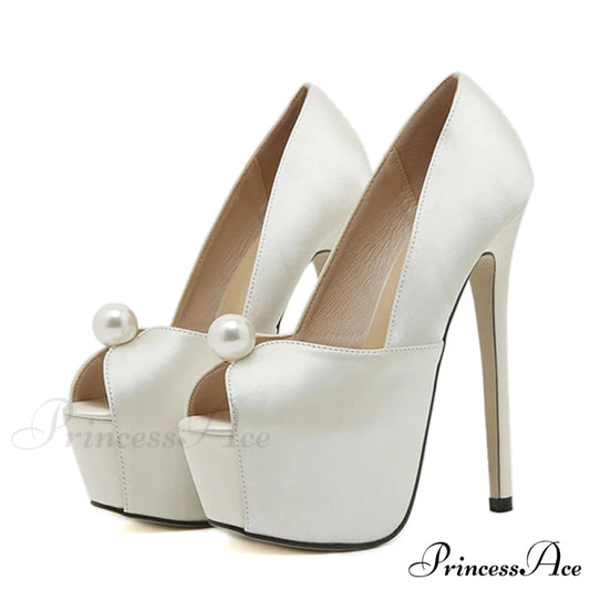 Pearl Nightclub Silk Platform Party Peep-Toe Cozy StripperFashionable Sexy High Heel Apricot / 35