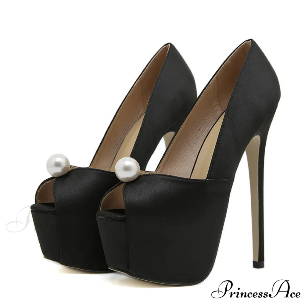 Pearl Nightclub Silk Platform Party Peep-Toe Cozy StripperFashionable Sexy High Heel Black / 35