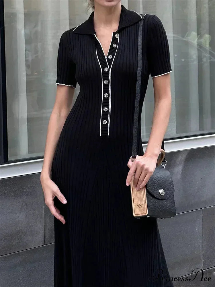 PENELOPE KNITTED Stylish MAXI DRESS Black / S