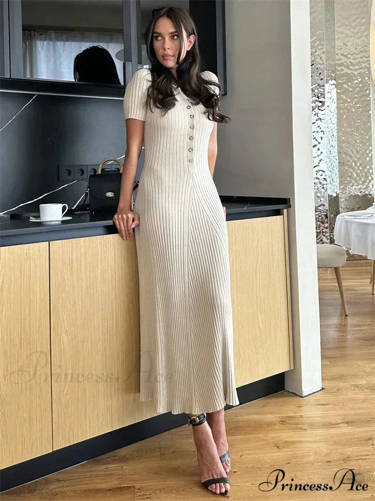 PENELOPE KNITTED Stylish MAXI DRESS Khaki / S