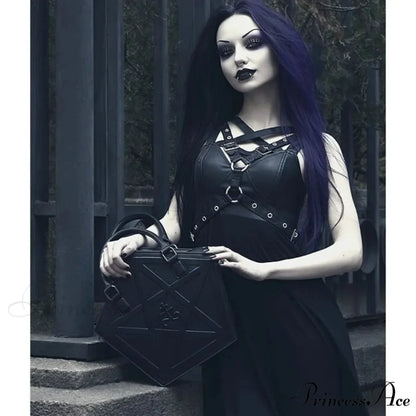 Pentagram Punk Darkness Gothic Soft Leather Chain Shoulder Handbag Bag Black / (30cm