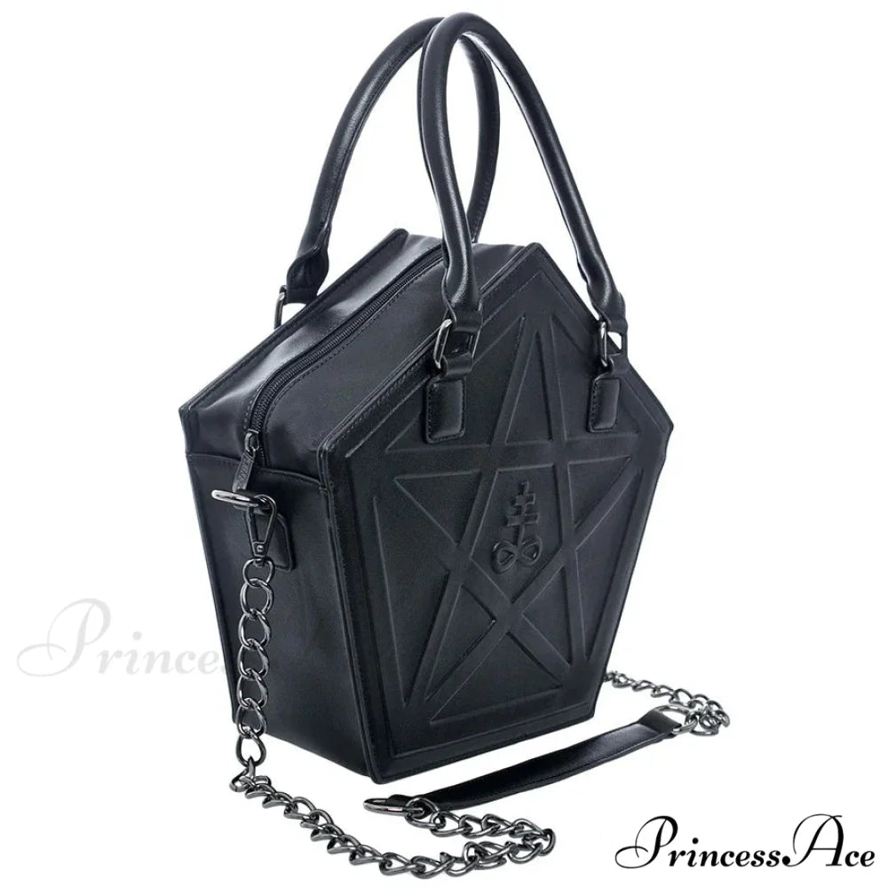 Pentagram Punk Darkness Gothic Soft Leather High Quality Chain Bag Black / (30cm