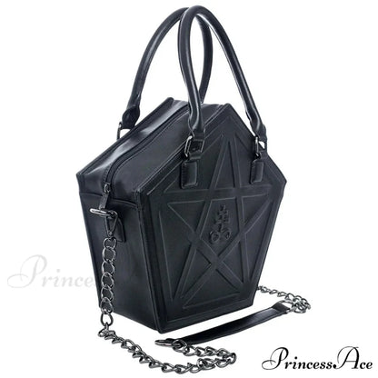 Pentagram Punk Darkness Gothic Soft Leather High Quality Chain Bag Black / (30cm