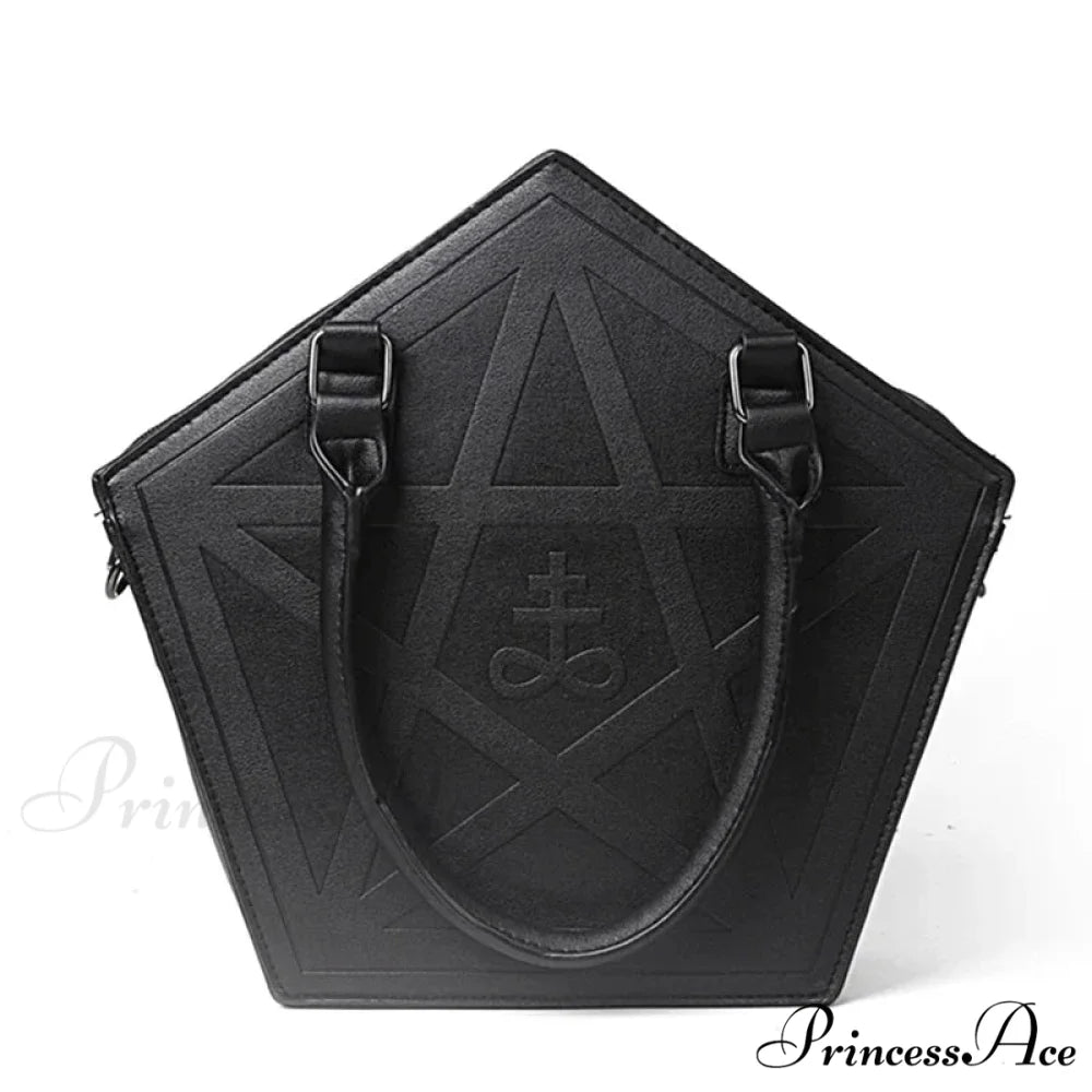 Pentagram Punk Darkness Gothic Soft Leather High Quality Chain Bag Black / (30cm
