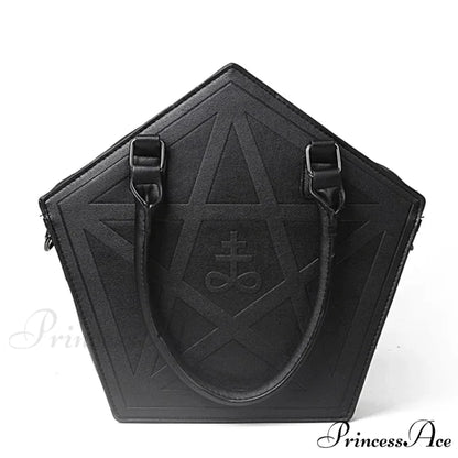 Pentagram Punk Darkness Gothic Soft Leather High Quality Chain Bag Black / (30cm