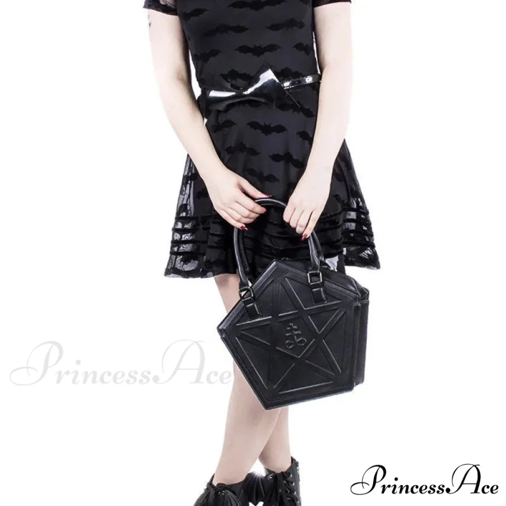 Pentagram Punk Darkness Gothic Soft Leather High Quality Chain Bag Black / (30cm