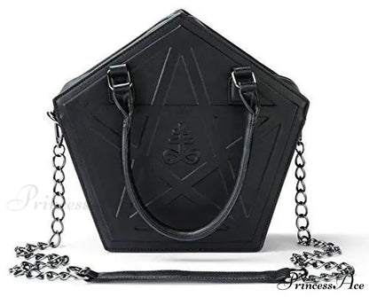 Pentagram Punk Darkness Gothic Soft Leather High Quality Chain Bag Black / (30cm