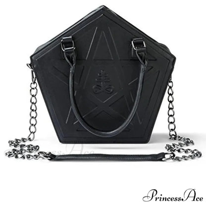 Pentagram Punk Darkness Gothic Soft Leather High Quality Chain Bag Black / (30cm