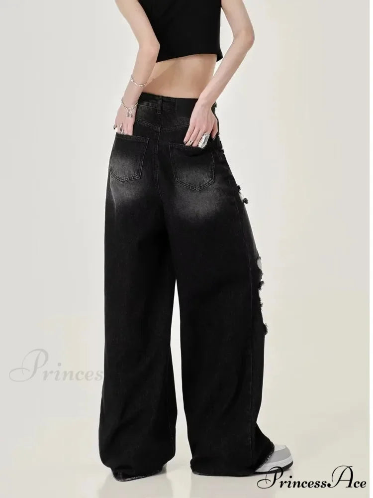 Perforated Women’s Summer New INS Fashion Brand Straight Tube Loose Sweeping High Street Jean