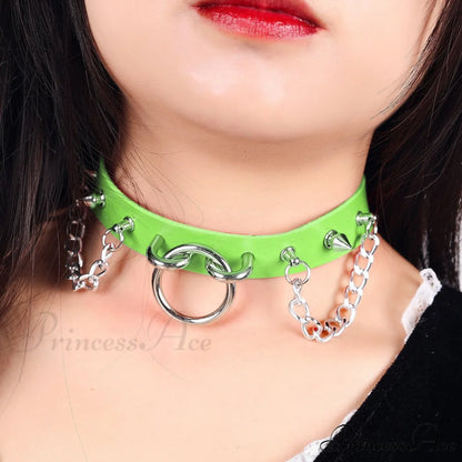 Personality O-ring Rivet Chain PU Necklace GREEN