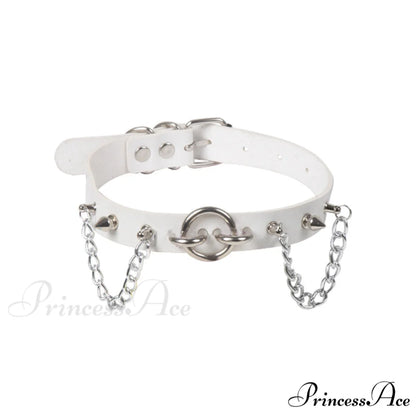 Personality O-ring Rivet Chain PU Necklace WHITE