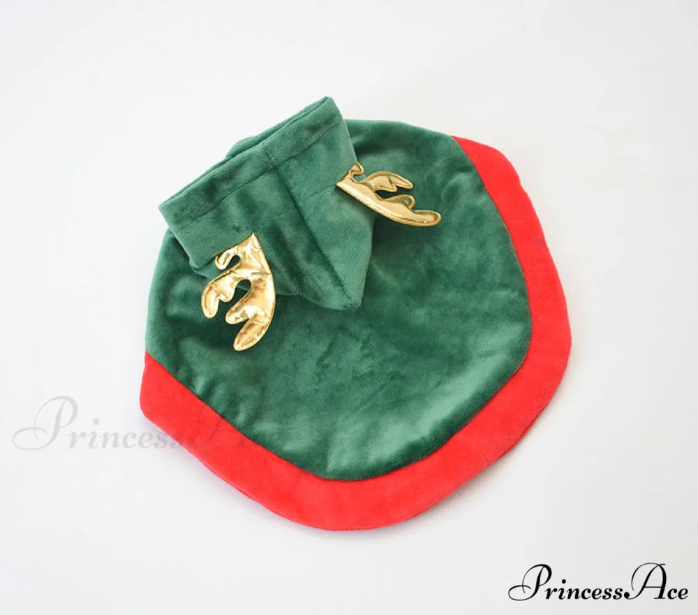 Pet Cat Dog Christmas Cloak Antlers Christmas Cape-Green / S