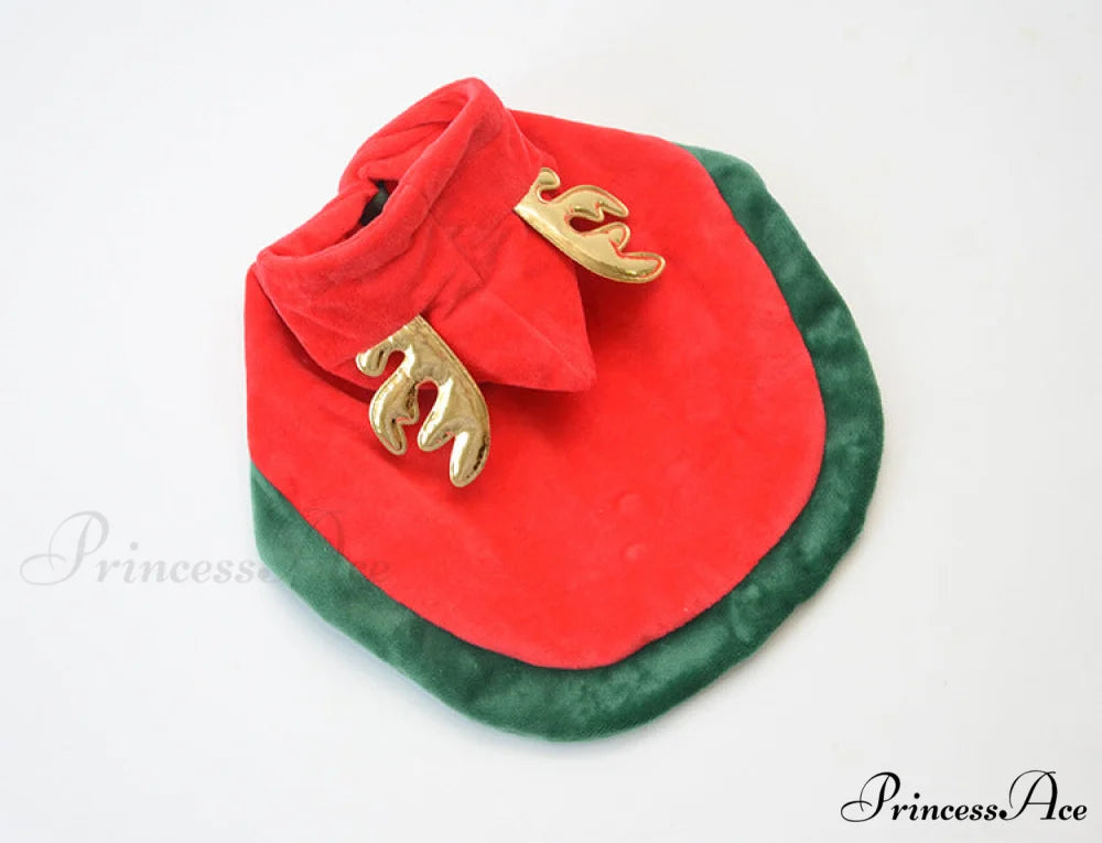 Pet Cat Dog Christmas Cloak Antlers Christmas Cape-Red / S