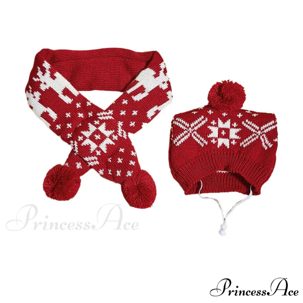 Pet Cat Dog Knitting Scarf Hat Set