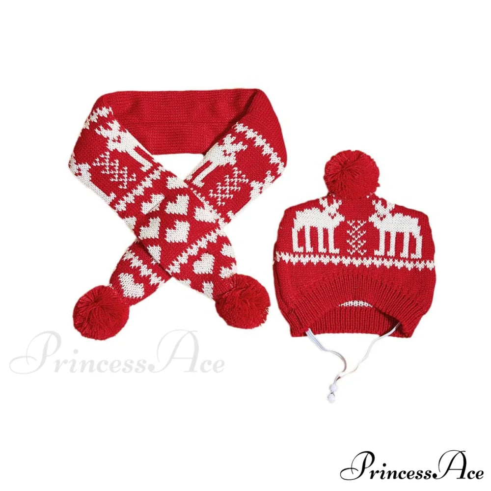 Pet Cat Dog Knitting Scarf Hat Set