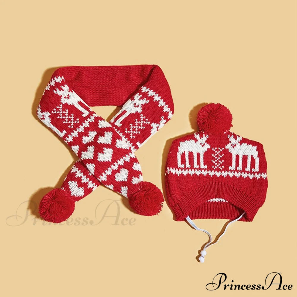 Pet Cat Dog Knitting Scarf Hat Set