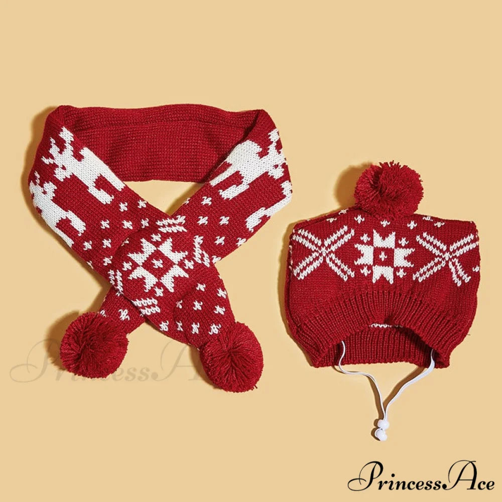 Pet Cat Dog Knitting Scarf Hat Set