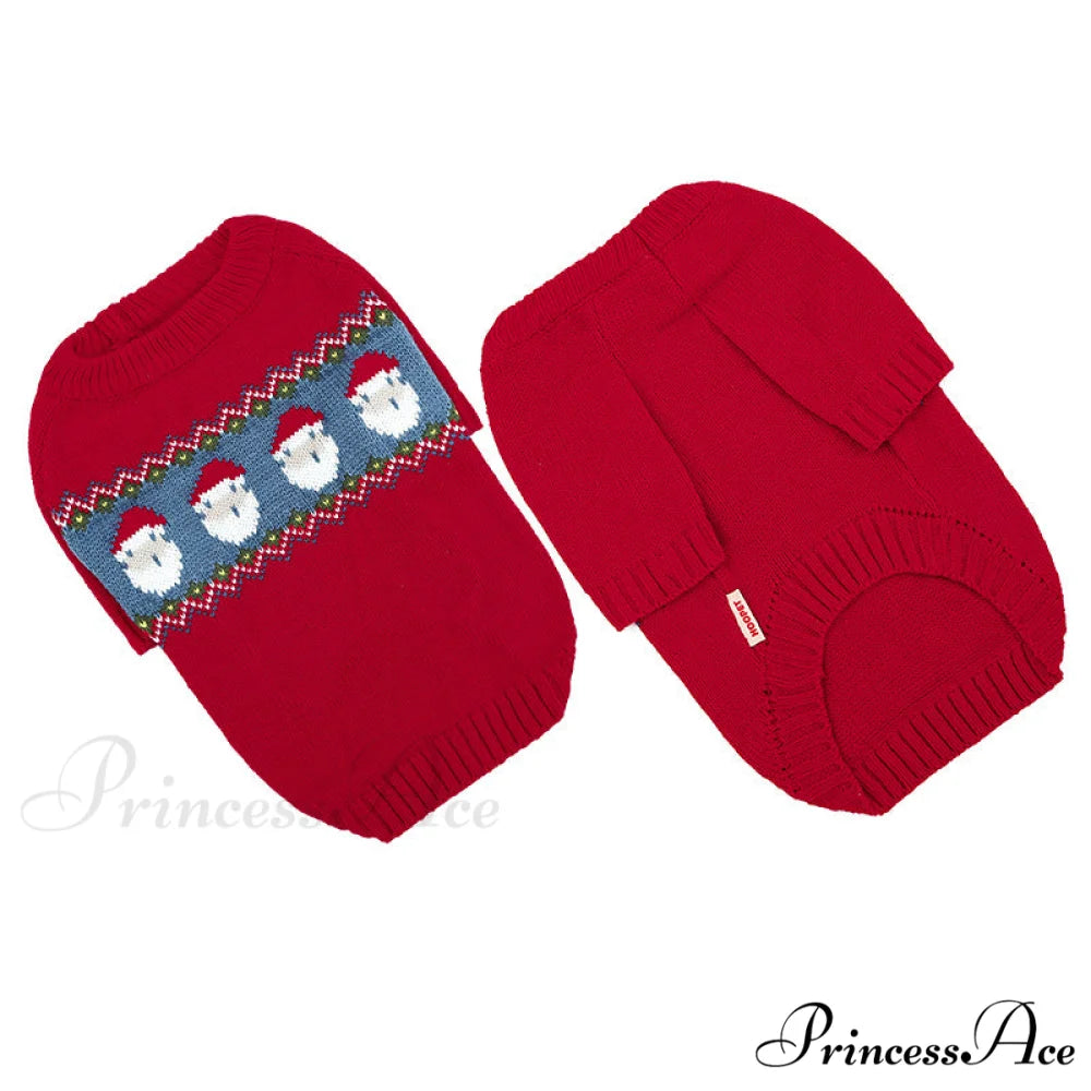 Pet Cat Winter Autumn Warm Knitted Sweater Red jacquard sweater. / XS
