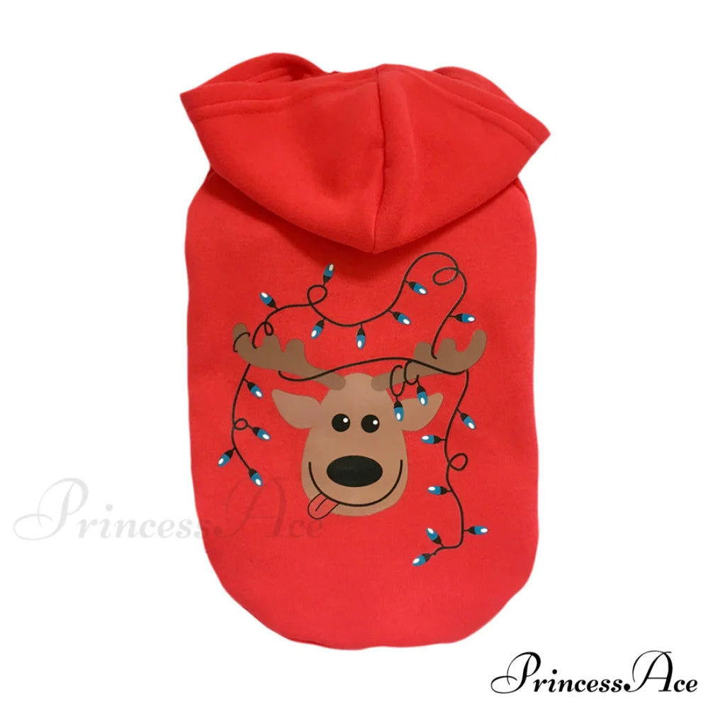 Pet Dog Christmas Festive Cotton Hoodie Coffe / S