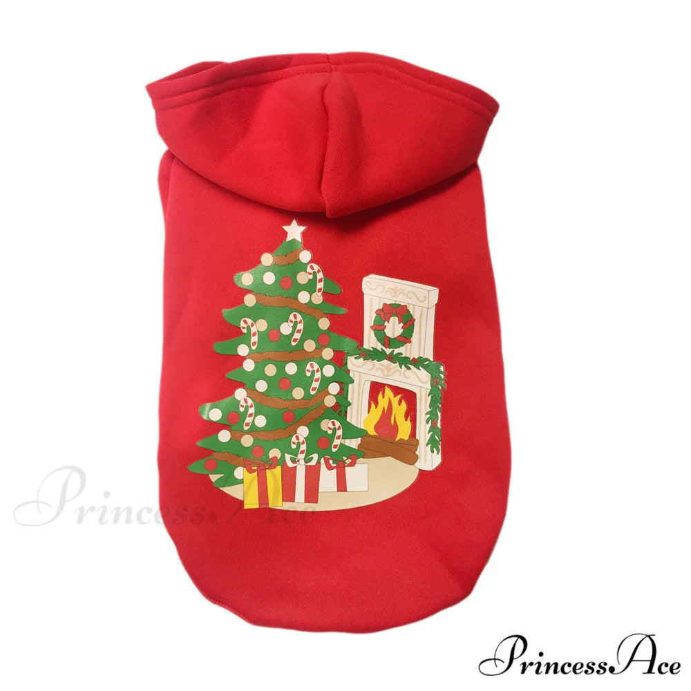 Pet Dog Christmas Festive Cotton Hoodie Red / S
