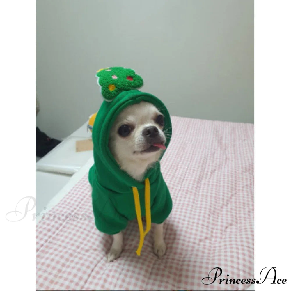 Pet Dog Winter Autumn Drawstring Hoodie Green / XS