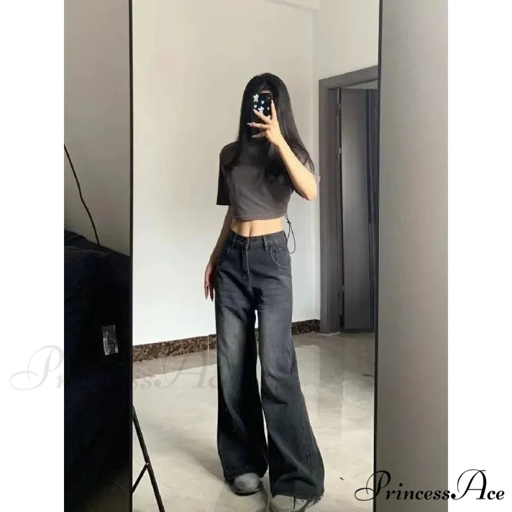 Petite High-Waisted Draped Straight-Leg Women’s Loose-Fit Slimming Pants Vintage Versatile Style For All Seasons Jeans