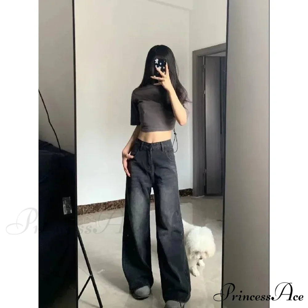 Petite High-Waisted Draped Straight-Leg Women’s Loose-Fit Slimming Pants Vintage Versatile Style For All Seasons Jeans