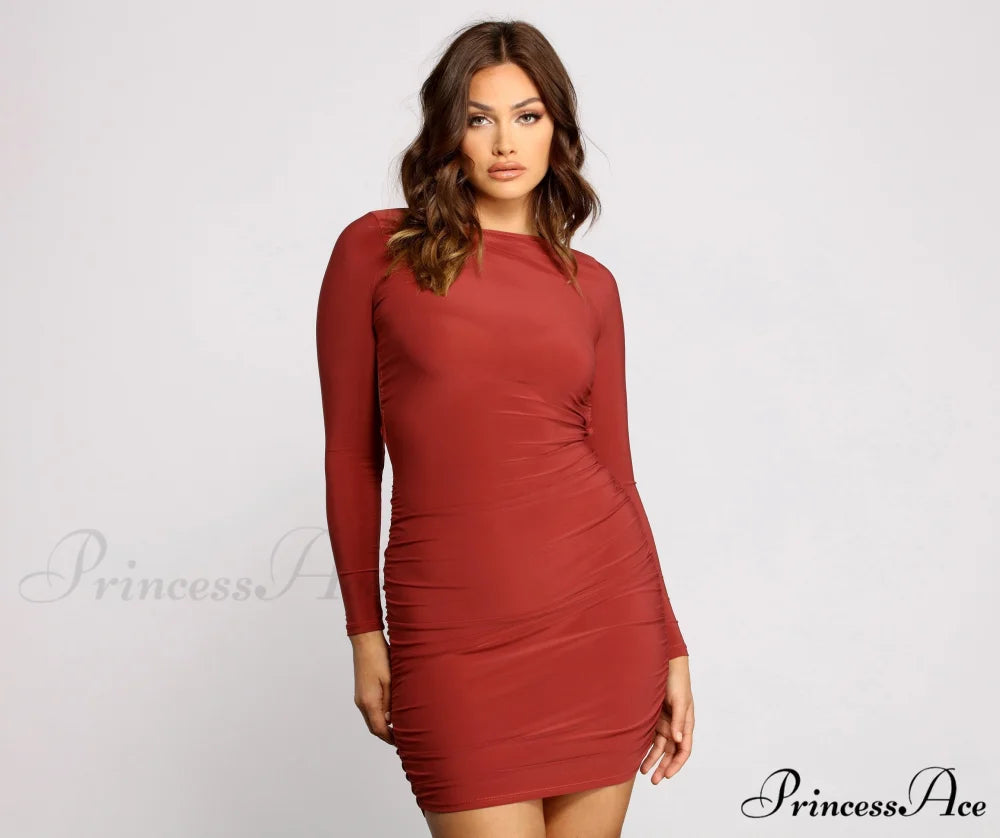 Picture Perfect Open Charming Back Ruched Mini Dress