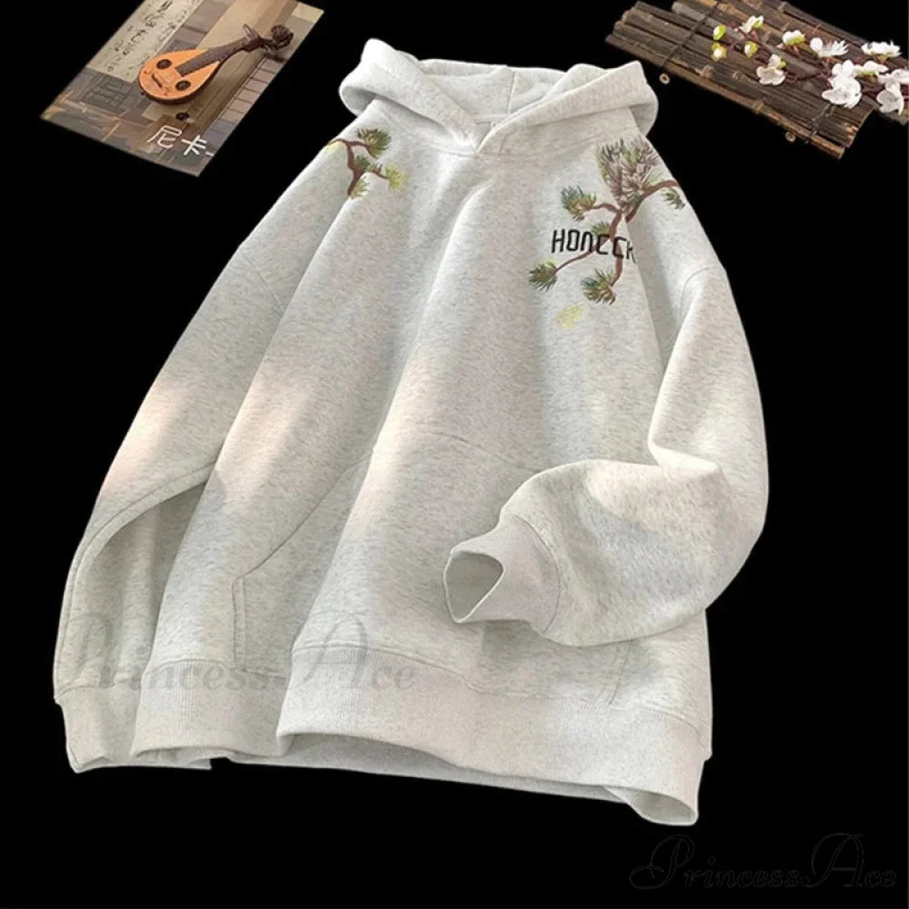 Pine Printed Y2K Retro Large Hoodie hoodies-241228