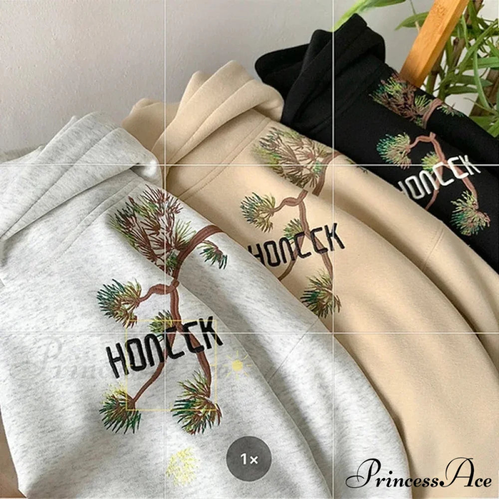 Pine Printed Y2K Retro Large Hoodie hoodies-241228