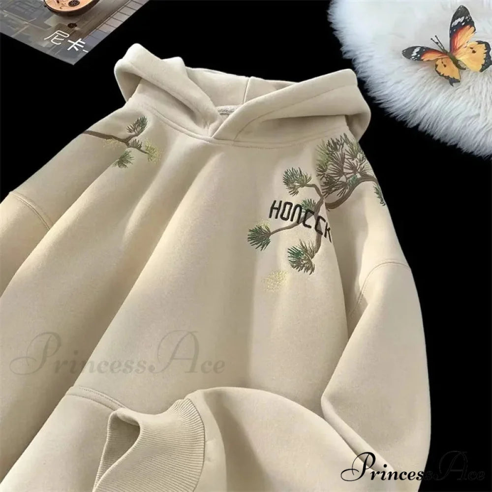 Pine Printed Y2K Retro Large Hoodie hoodies-241228