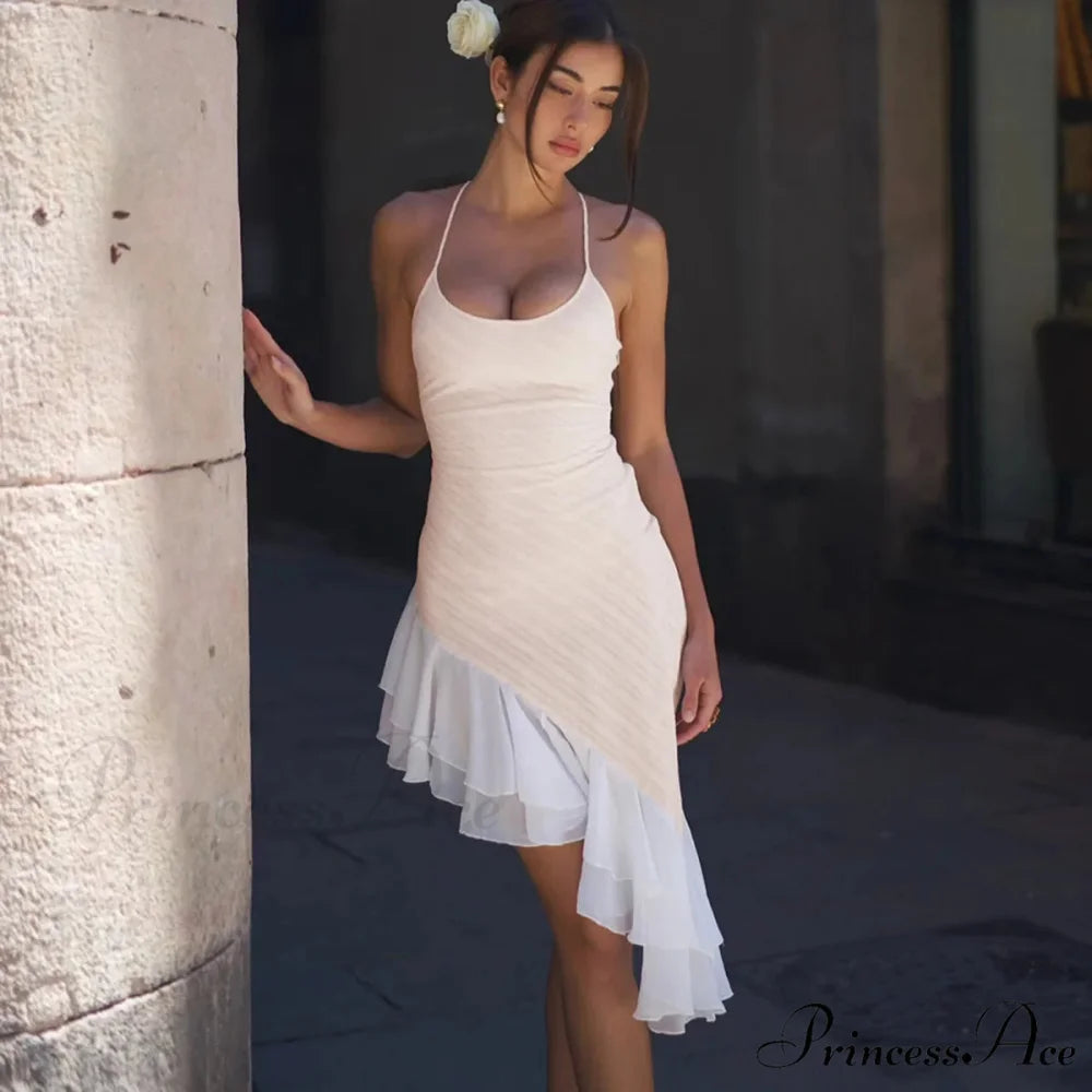 Pink Asymmetric Frill Charming Trim Cami Mini Dress