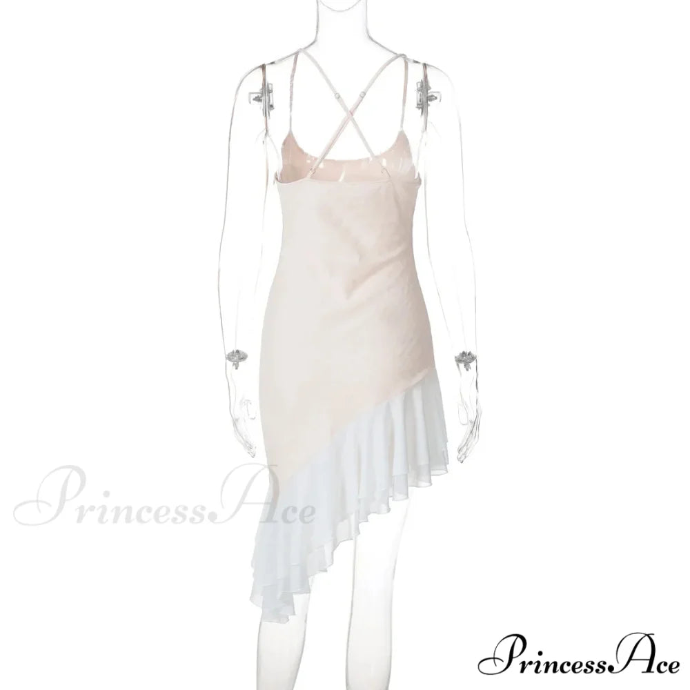 Pink Asymmetric Frill Charming Trim Cami Mini Dress