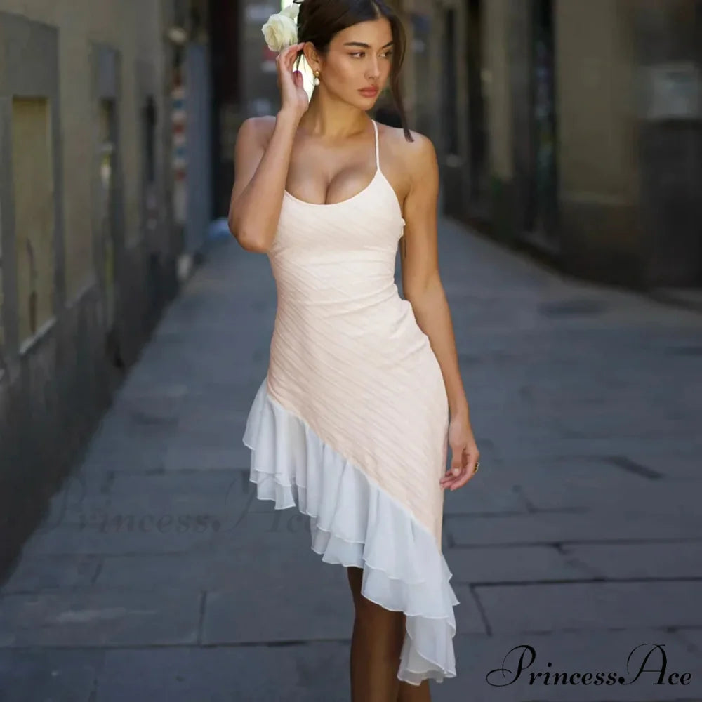 Pink Asymmetric Frill Charming Trim Cami Mini Dress