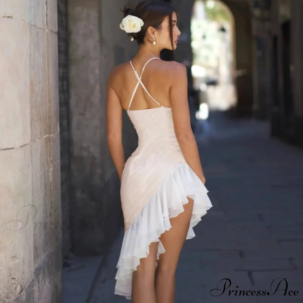 Pink Asymmetric Frill Charming Trim Cami Mini Dress