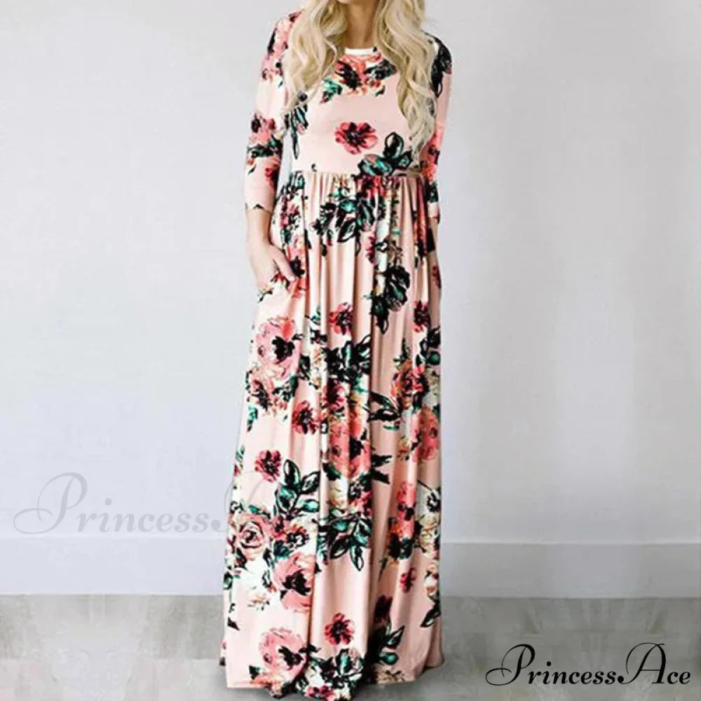Pink Bohemian Flower Long Floral Dress Pink1 / S oldfloraldress-250126