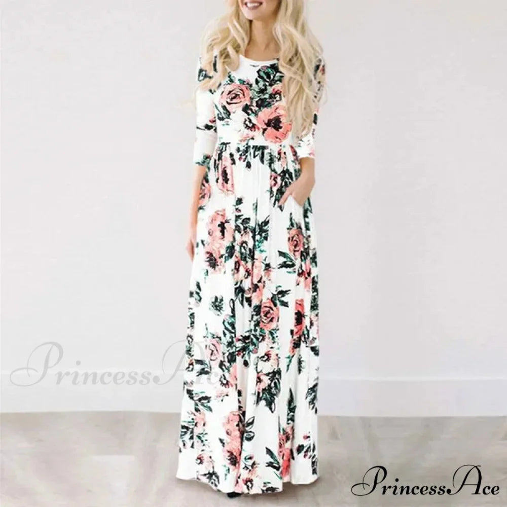 Pink Bohemian Flower Long Floral Dress White1 / S oldfloraldress-250126