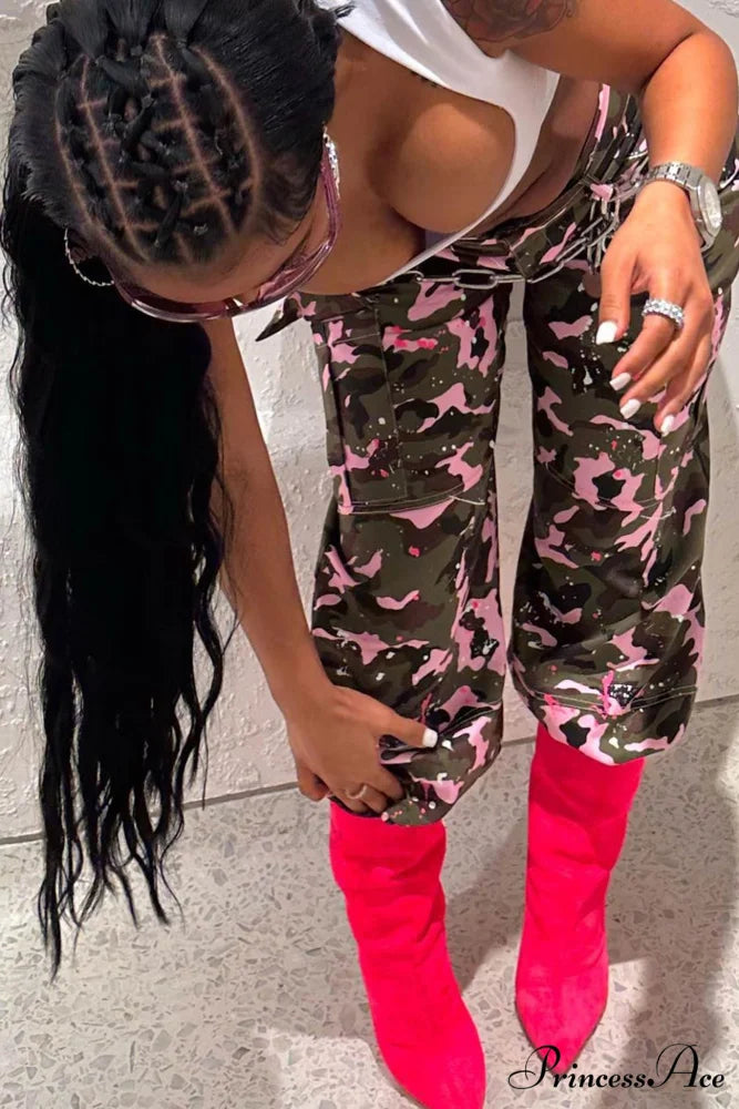 Pink Camo High Waist Pants Pink / M