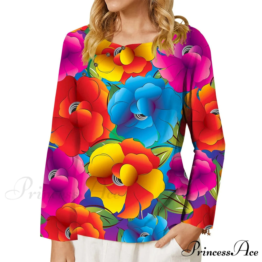 Pink Chrysanthemum Graphics 3D Printed T-shirt Long Sleeve T-shirt1 / S