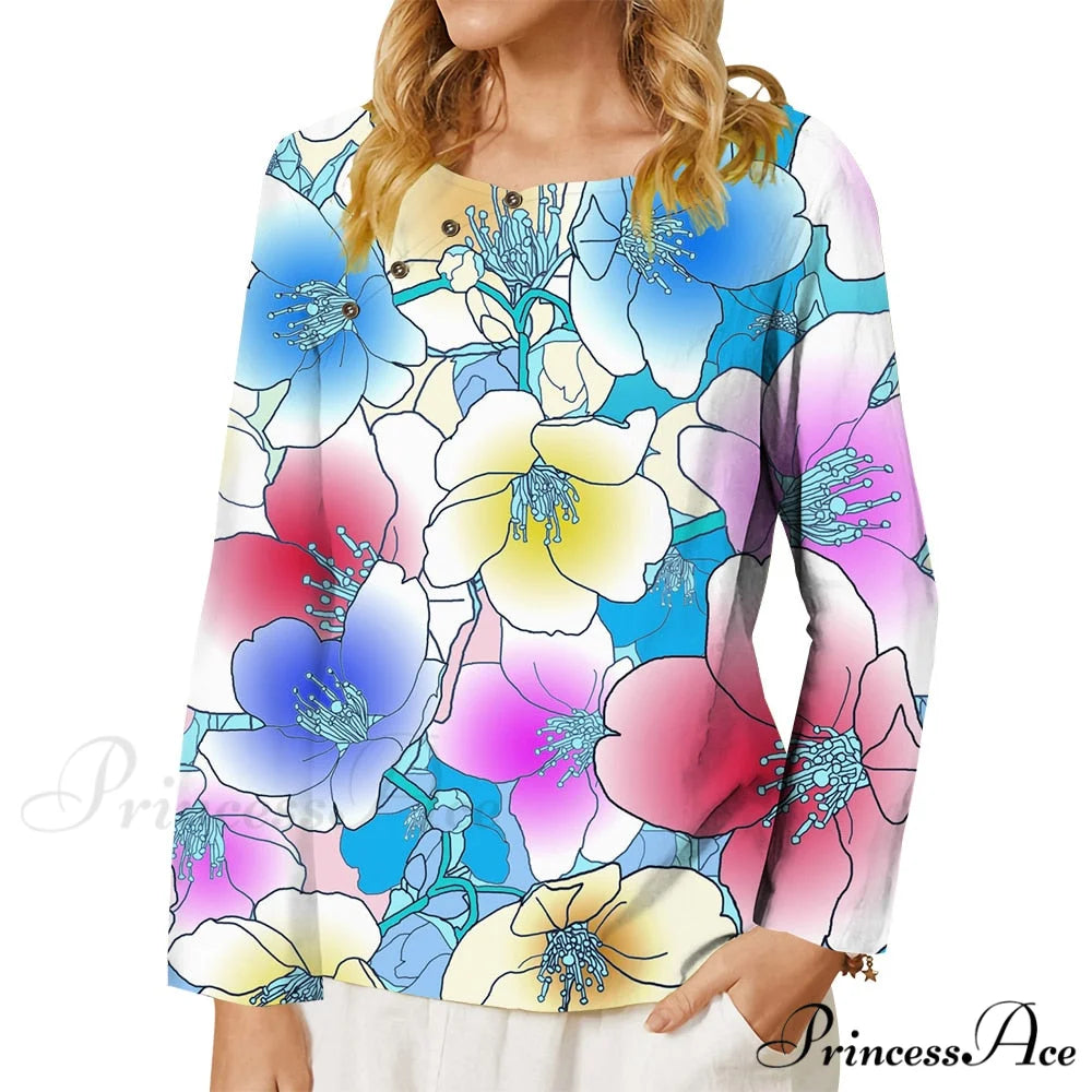 Pink Chrysanthemum Graphics 3D Printed T-shirt Long Sleeve T-shirt6 / S