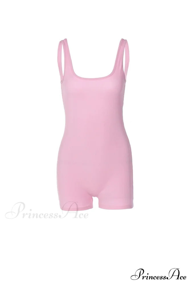Pink Crisscross Back Rompers with Scoop Neck